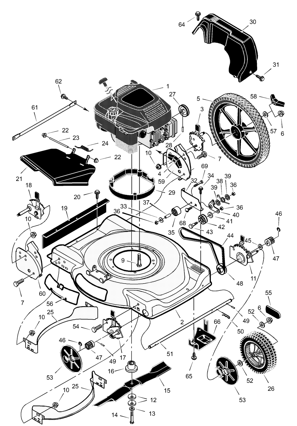 Mower Housing Assembly Diagram and Parts List for 227110X71A 2001 Briggs and Stratton Lawn Mower